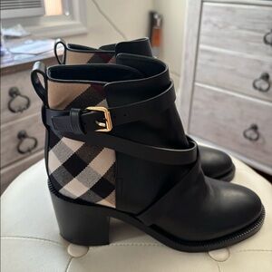 Burberry Check and Leather Heel Boots Size 8